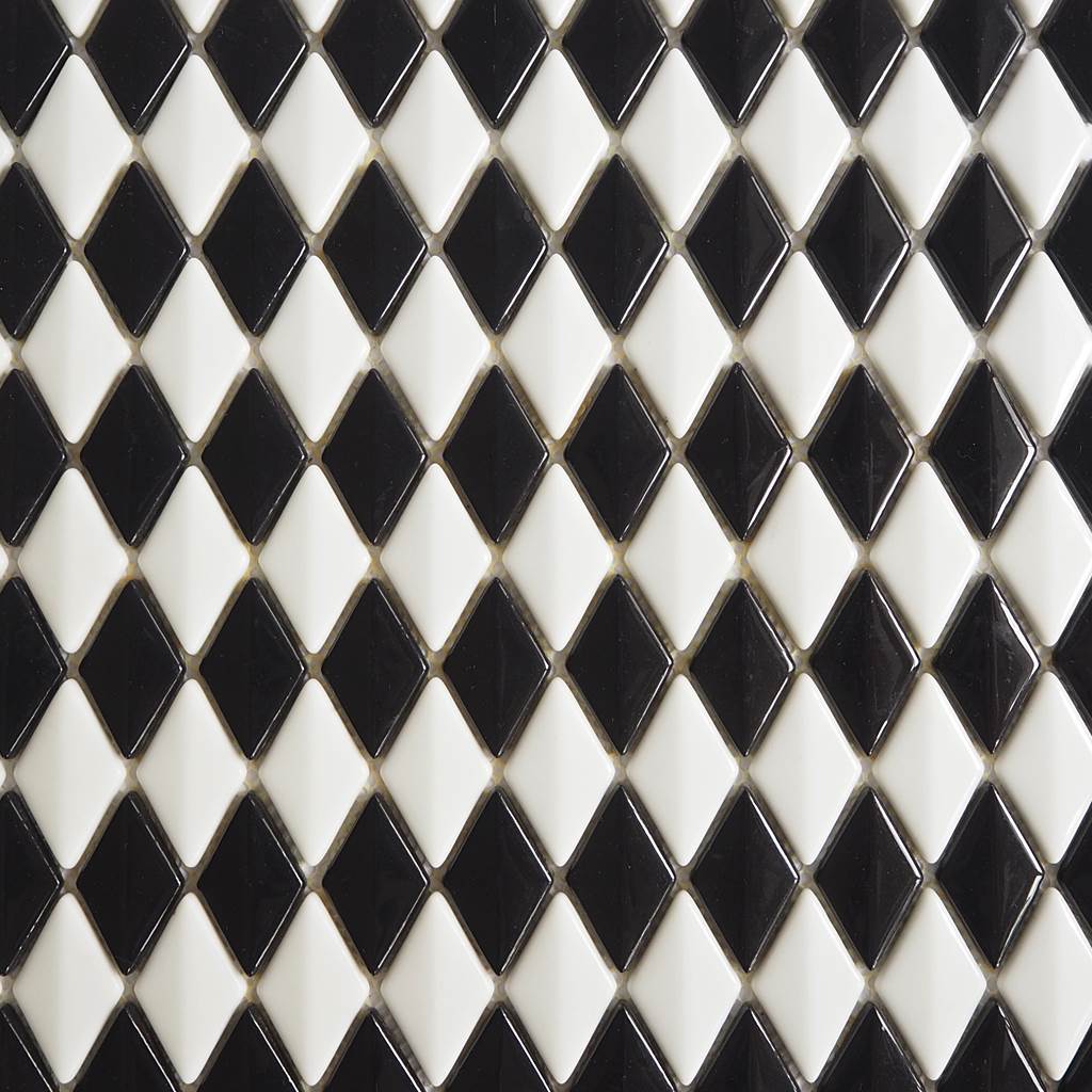 Porcelain glazed mosaic tiles, 26x45mm, Diamond dome, Black / White