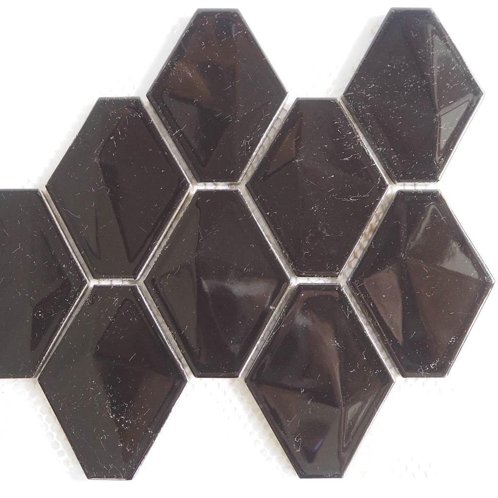 Porcelain glazed mosaic tiles, 70x90 mm, Elongated Hexagon, Black