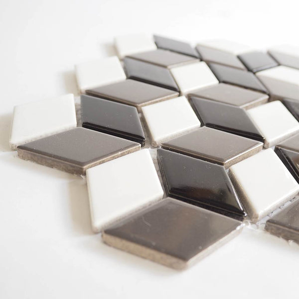 Porcelain glazed mosaic tiles, 32x54mm, Diamond flat, Black / White / Ash Grey