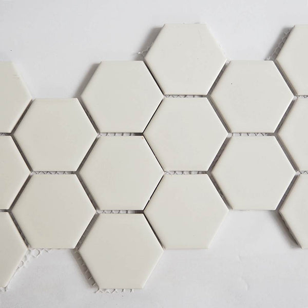 Porcelain glazed mosaic tiles, 52x60 mm, Hexagon, Pearl White