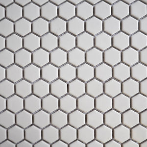 Porcelain glazed mosaic tiles, 23x26 mm, Hexagon, White