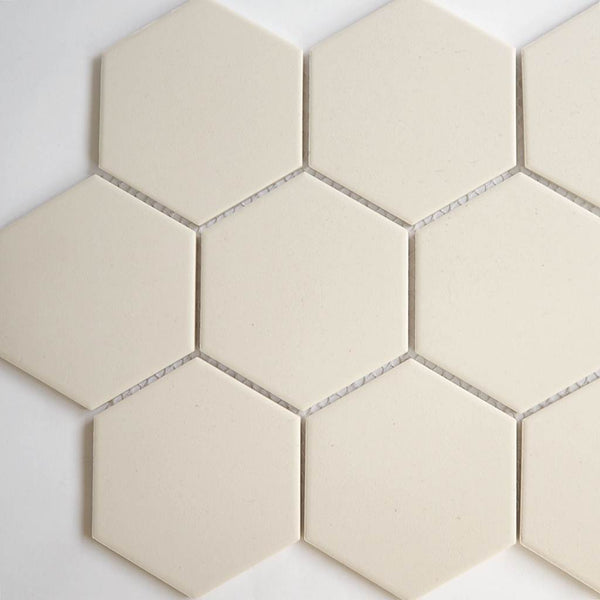 Porcelain matt mosaic tiles, 95x110 mm, Hexagon, Off White