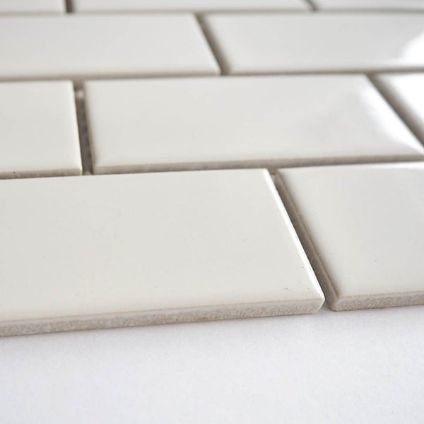 Porcelain mosaic tiles, 45x95 mm, Glossy White