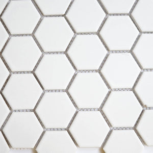 Porcelain glazed mosaic tiles, 52x60 mm, Hexagon, White