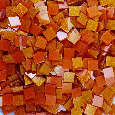 Resin mosaic tiles, 10x10 mm, Sparkle 363 Flame Orange