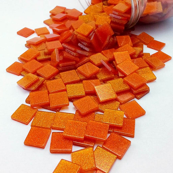 Resin mosaic tiles, 10x10 mm, Sparkle 363 Flame Orange
