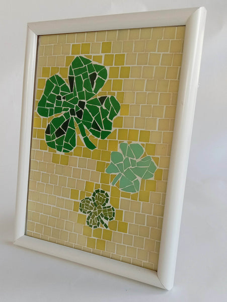 Handmade Mosaic Four leaves Clover picture framed artwork