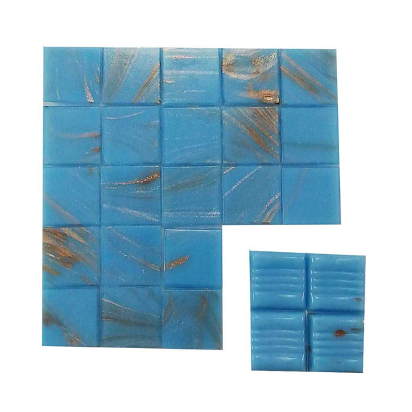 Vitreous glass mosaic tiles, 20x20 mm, Blue Macauba 03 with streaked gold leaf