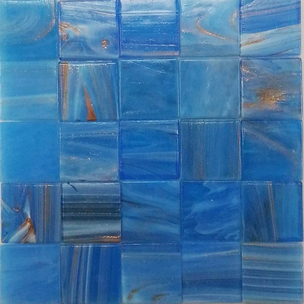 Vitreous glass mosaic tiles, 20x20 mm, Blue Macauba 02 with streaked gold leaf