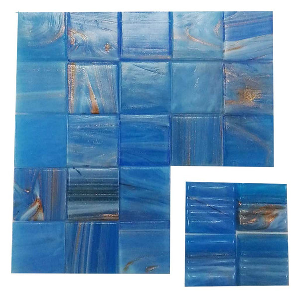 Vitreous glass mosaic tiles, 20x20 mm, Blue Macauba 02 with streaked gold leaf