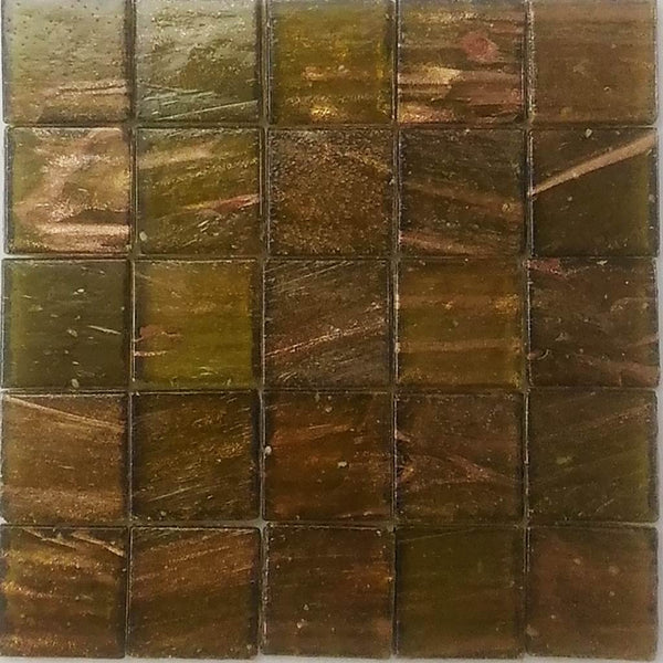 Vitreous glass mosaic tiles, 20x20 mm, Semi-translucent Olive with streaked gold leaf