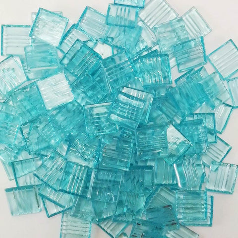 Vitreous glass mosaic tiles, 20x20 mm, Transparent Electric blue